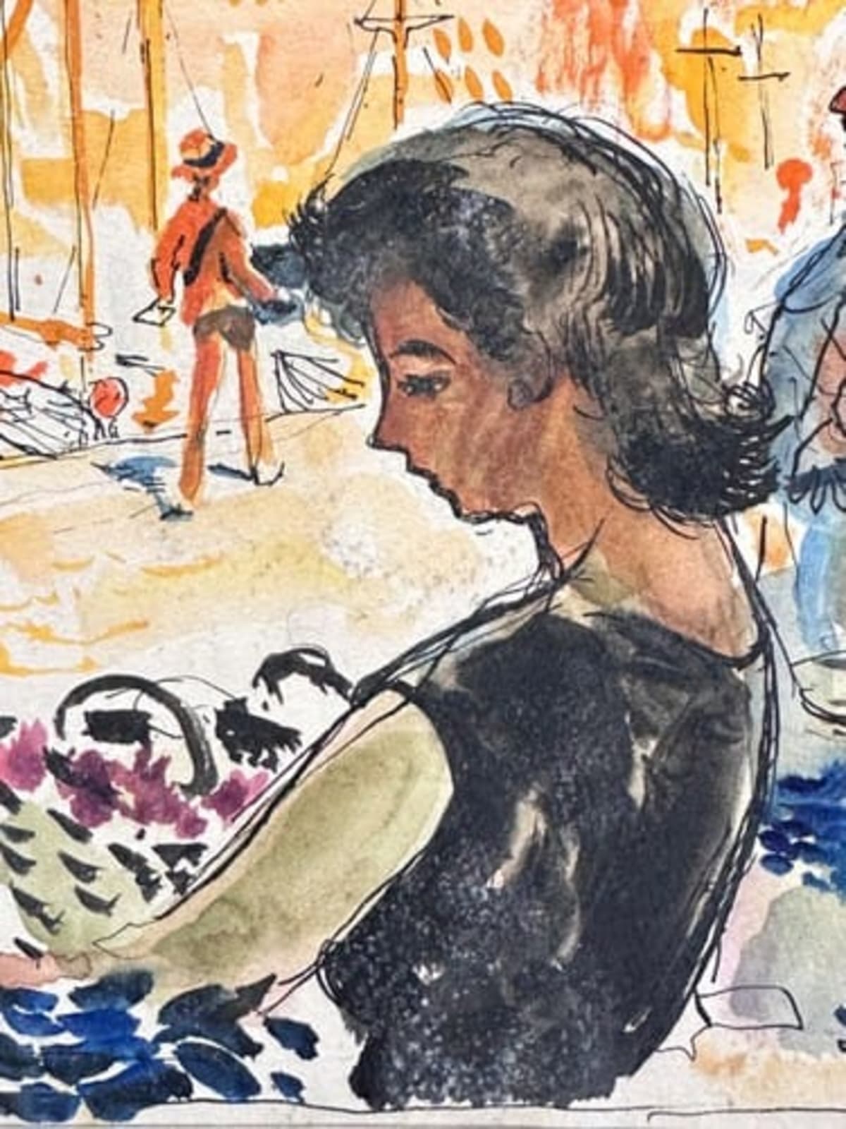 Dessin Jean Terles César Pagnol Fanny port Marseille Parisien art français 1930 - Image 1