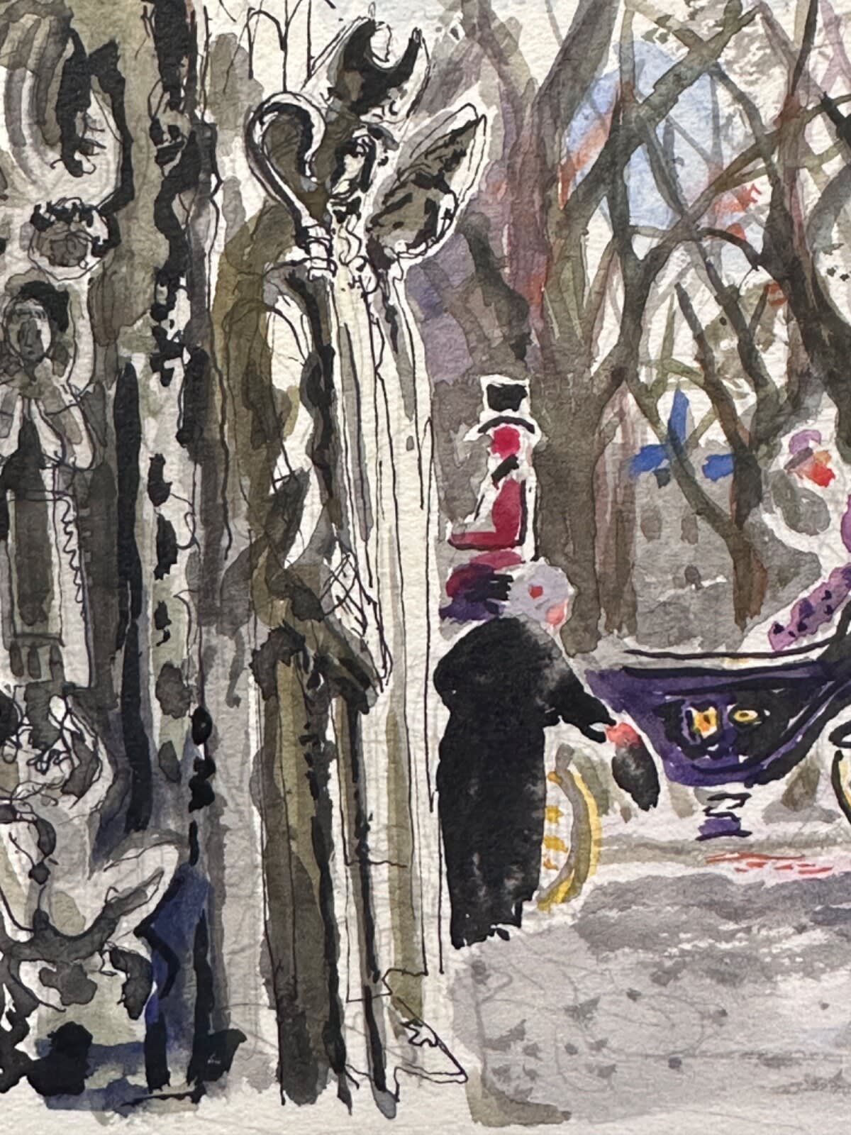 Dessin Jean Terles le cortège église saint Parisien Art Français 1930 - Image 1