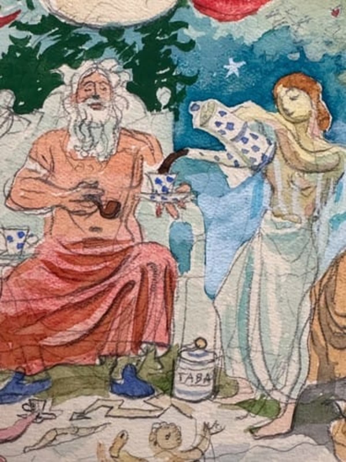 Dessin Jean Terles portrait bacchus nymphe allégorie le divin café pub ange - Image 1