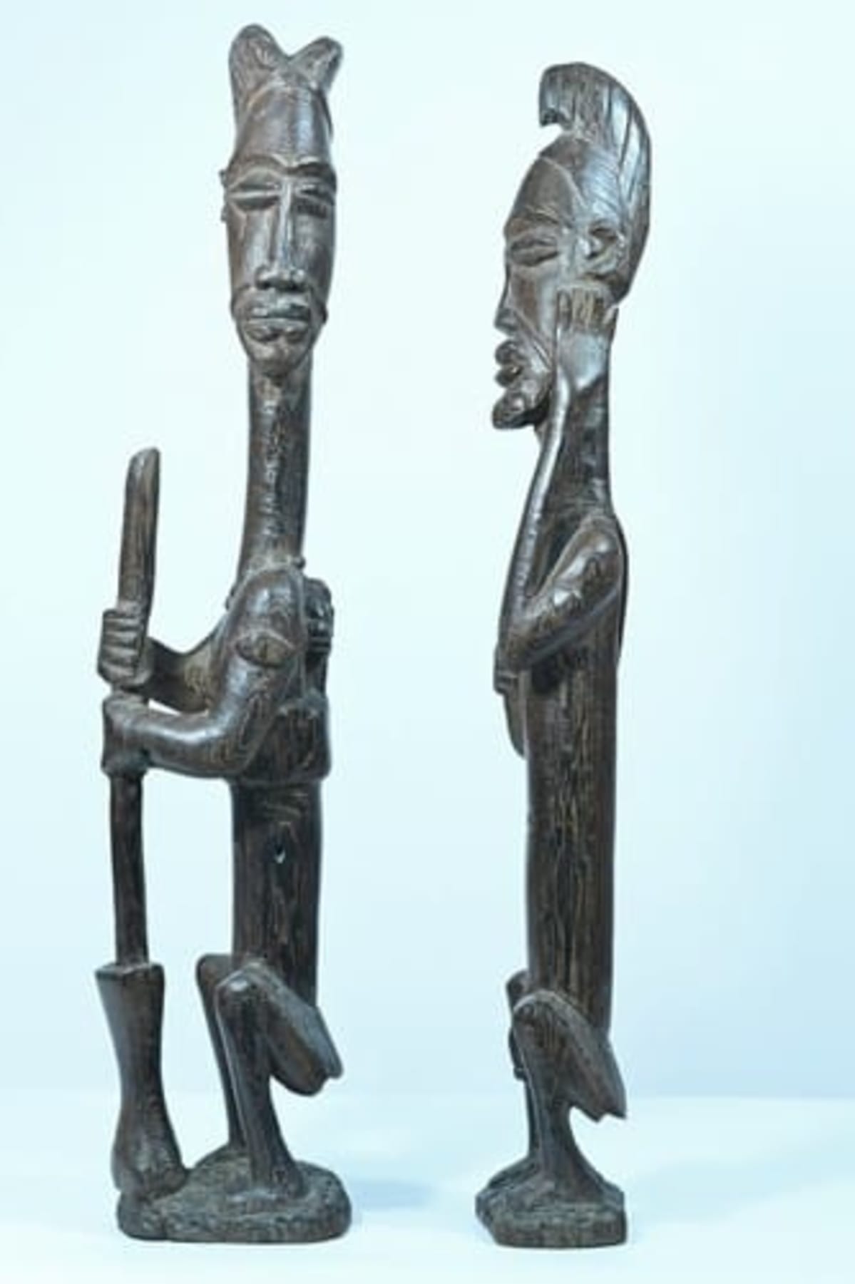 Ancienne statue africaine Massengo maternité couple 1950 bois sculpté palmier x2 - Image 1