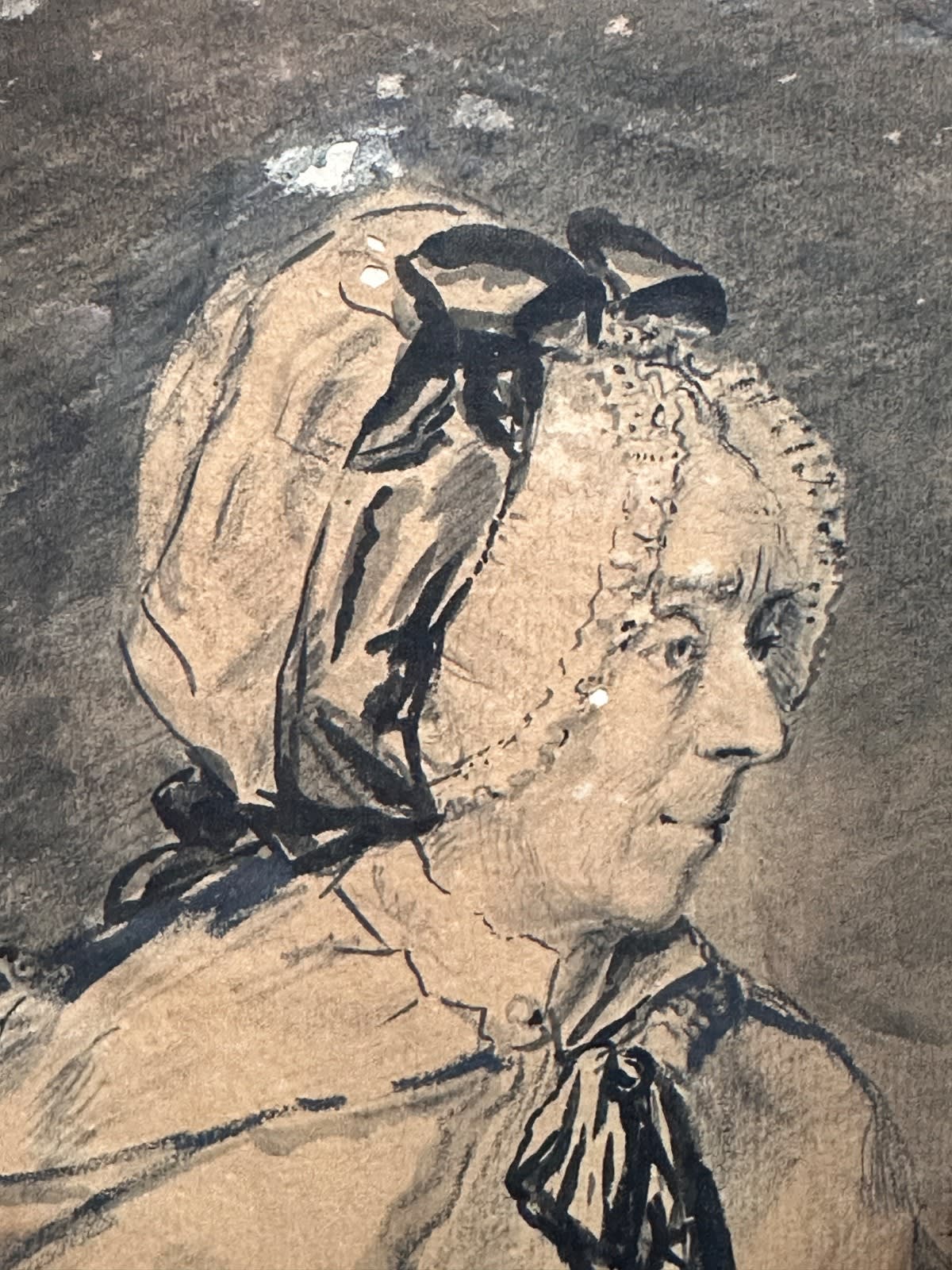 Dessin ancien portrait femme Hollande coiffe 19ème Madame Ten Kate Van Loo - Image 1