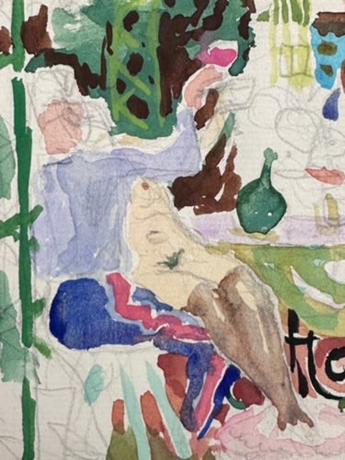 Dessin Jean Terles Curisosa portrait de femme dénudé ivresse terrasse jardin Bas - Image 1