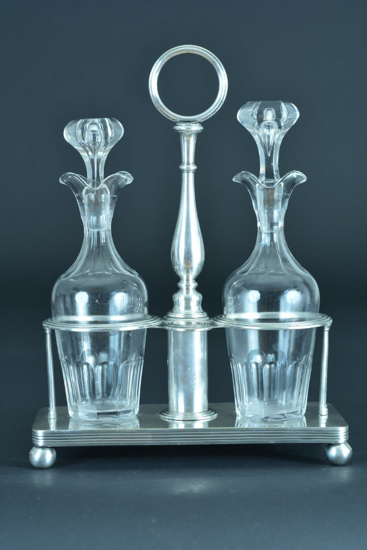 Ancien vinaigrier huilier XIXe Christofle métal argenté cristal serviteur - Image 1