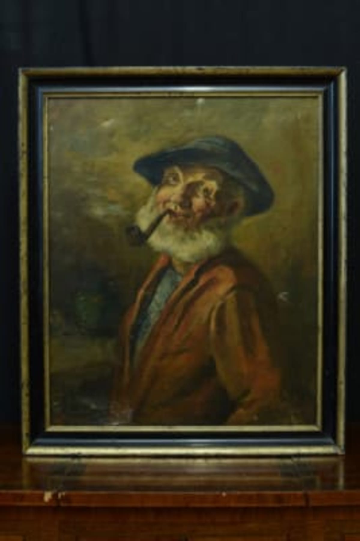 Tableau ancien portait homme à la pipe bistrot fumeur tabacologie Lambert HST 19 - Image 1