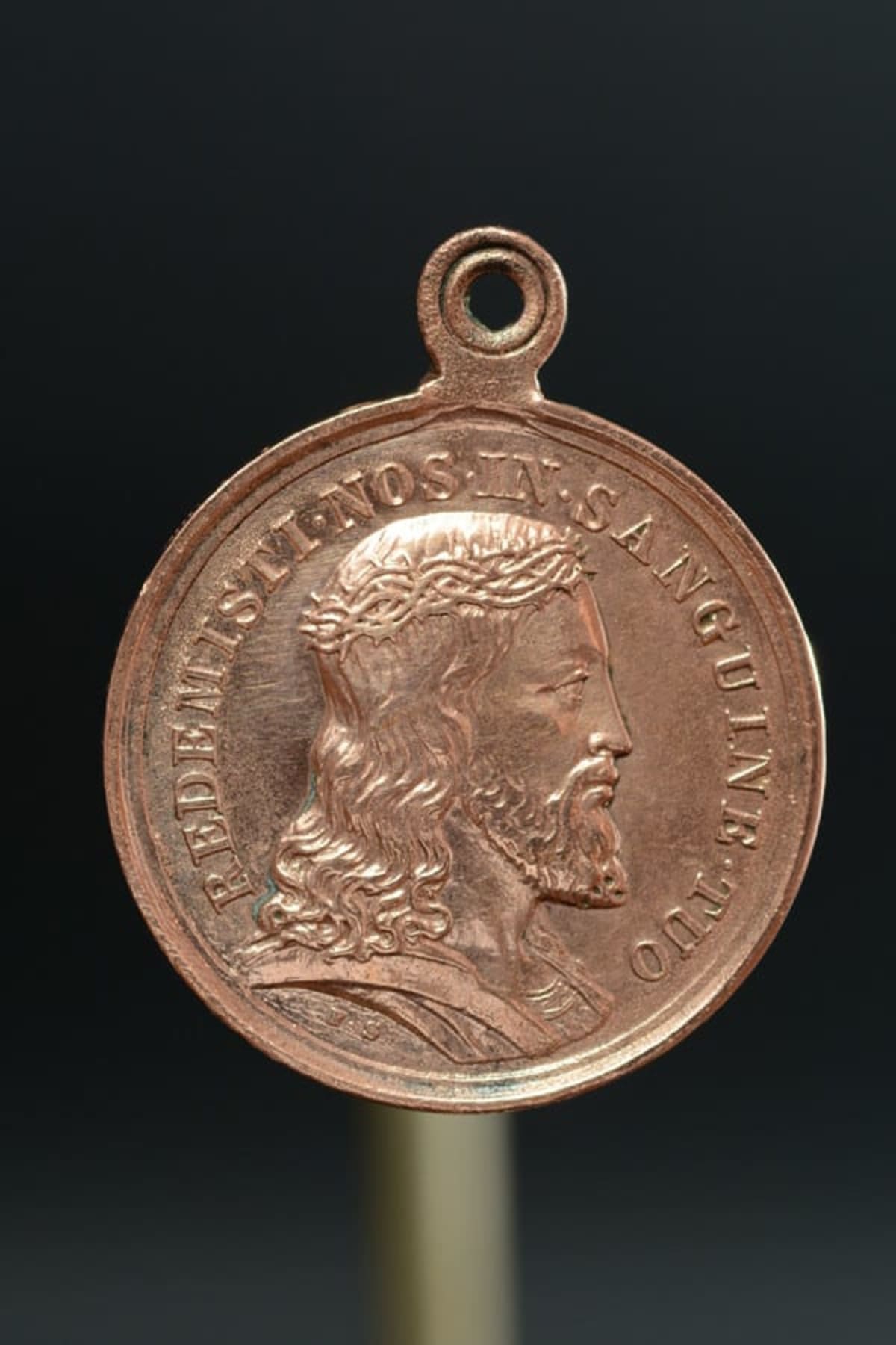 Religious copper medal pendant signed Speranza 19THc Christ and Virgin - Image 1