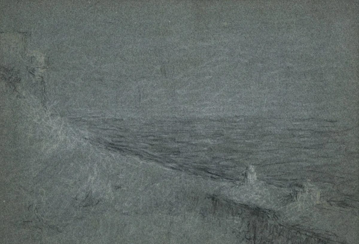 Ancien dessin bord de mer Vue de Collioure paysage marine Achille Laugé 1920 - Image 1