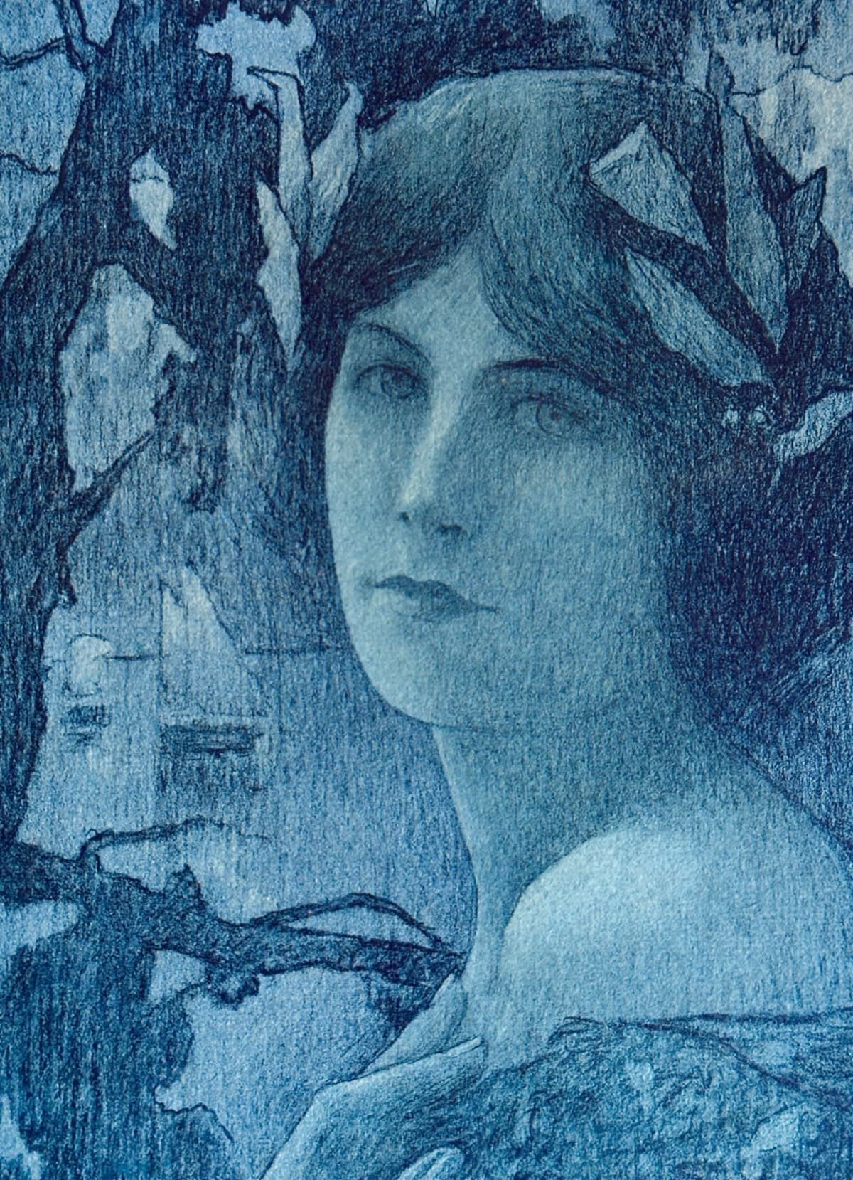 Lithographie ancienne portrait Nuit douce Symboliste Breton Guinier Champenois - Image 1