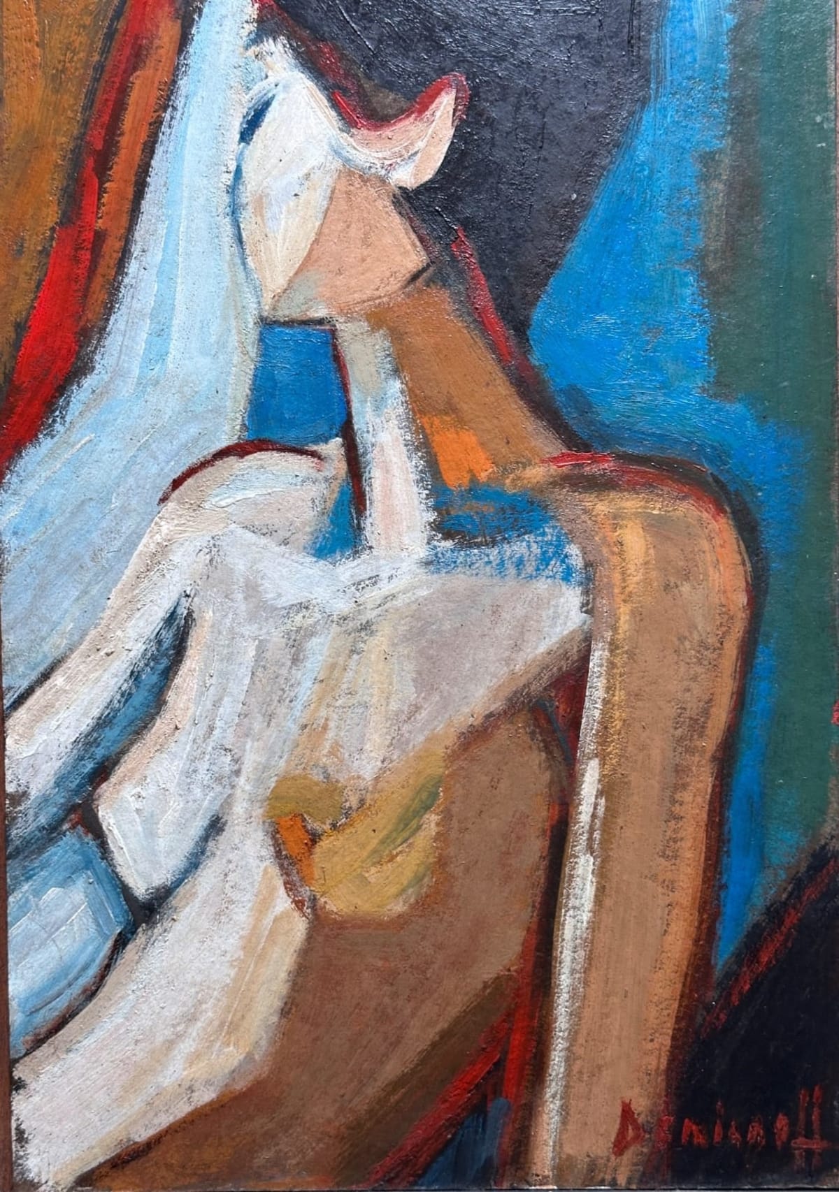 Beau tableau ancien Pierre Demianoff Séte portrait jeune femme nue fauve 1960 - Image 1