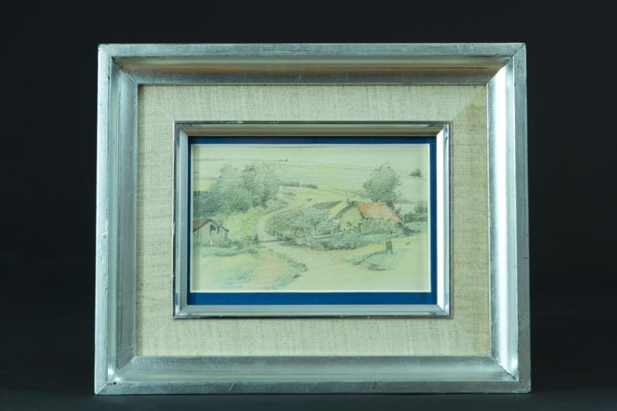 Ancien dessin Gabriel Guerin Bourbonne-les-Bains vue de ferme paysage 1900 - Image 1