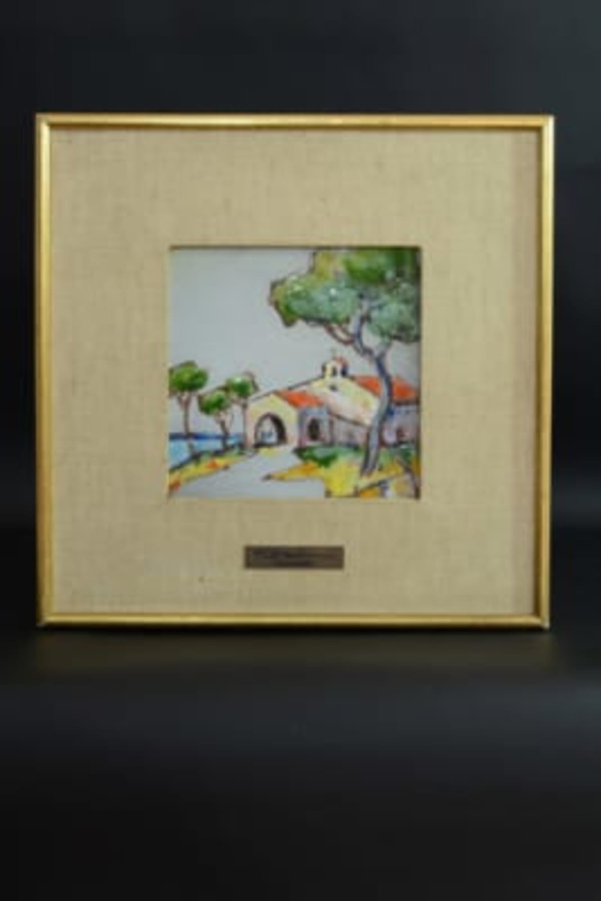 Tableau paysage provençal émaux carreau céramique Giraud Vallauris design 1950 - Image 1