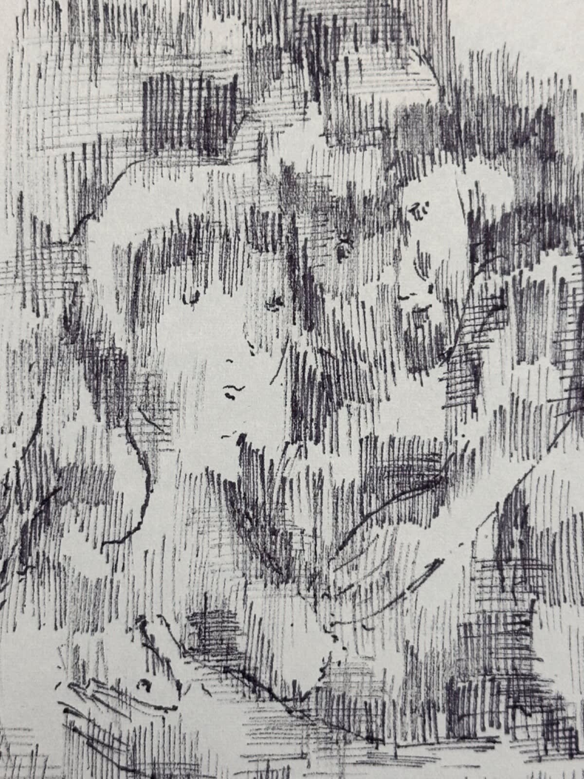 Ancien dessin plume sur papier, signé Marcel Hamsell couple enlacé 1972 Judaïca - Image 1