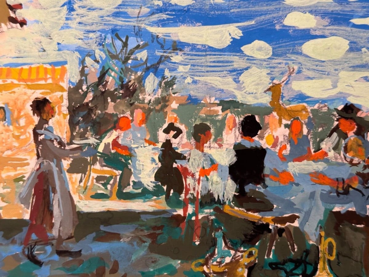 Peinture Jean Terles repas champêtre animé provençal musique banquet - Image 1