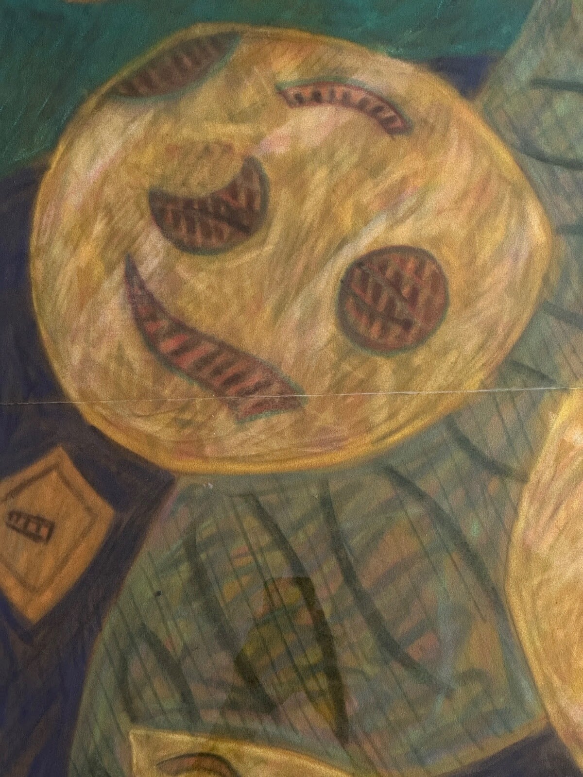 Tableau moderne Henri Goetz composition abstraite pastel 110 cm cadre dessin - Image 1