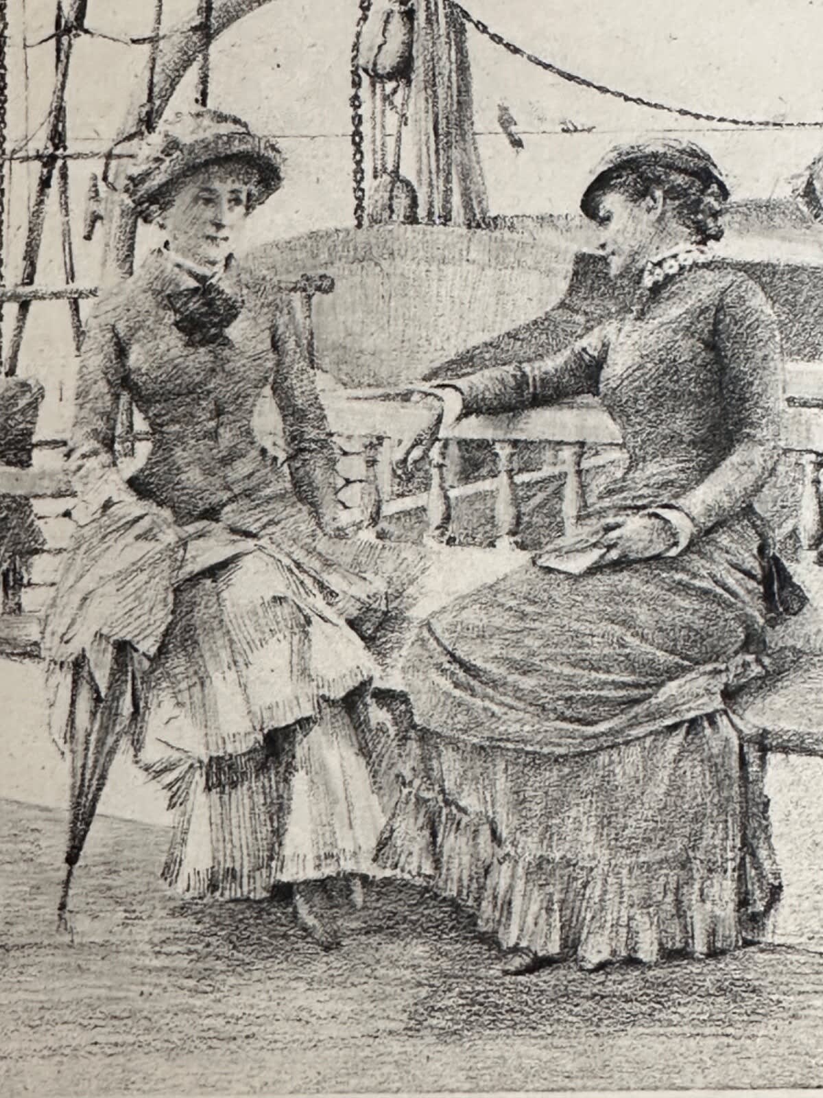 Ancienne lithographie Gunnar Berndtson 1881 pont bateau portrait Finlande - Image 1