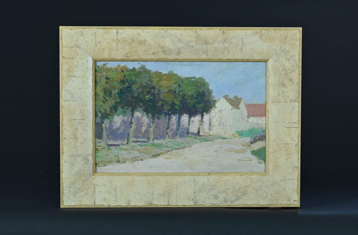 Beau petit tableau impressionniste paysage chemin arboré XIXe - Image 1