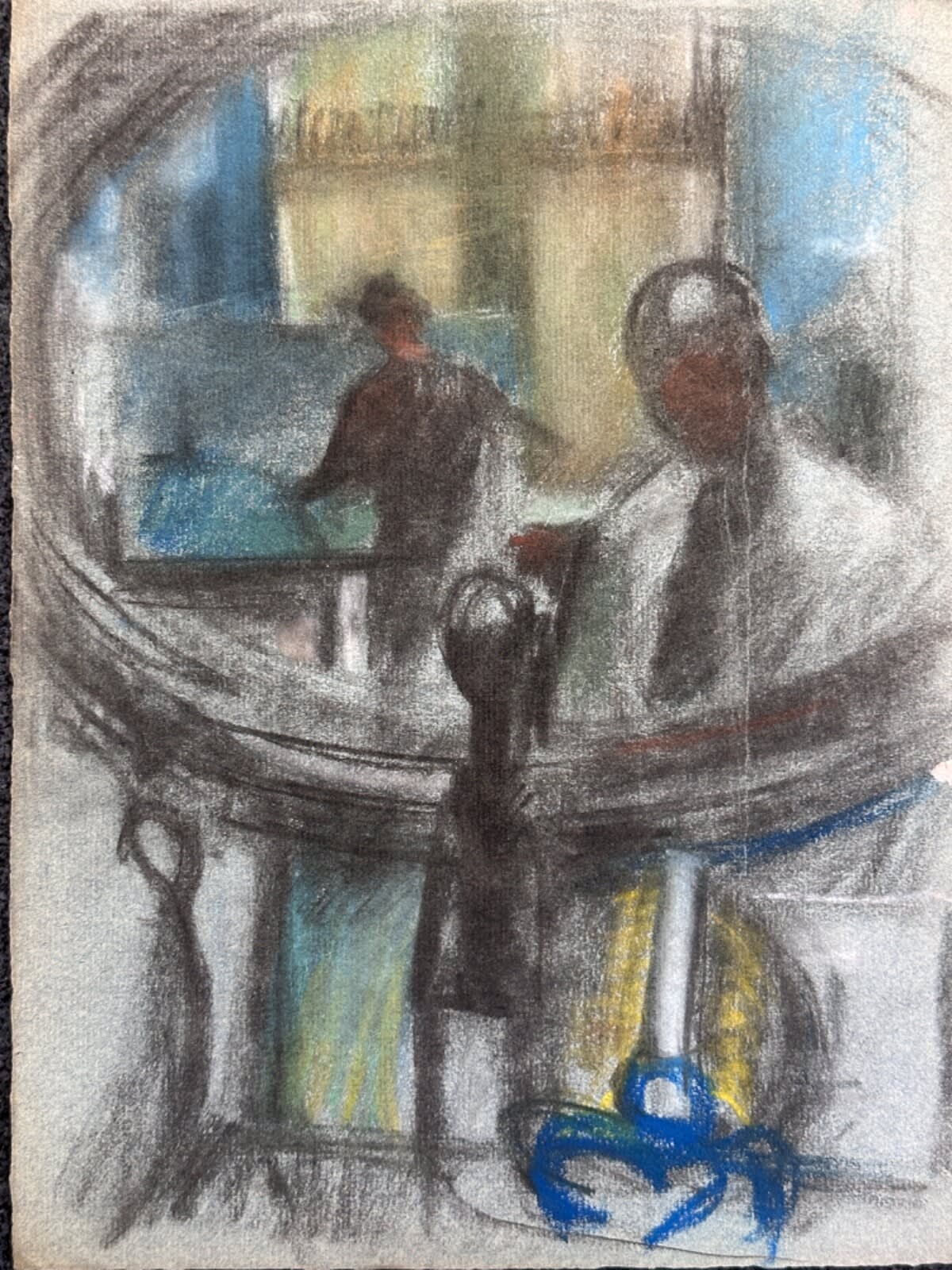 Dessin Jean Terles Beaux Arts portrait atelier sculpteur miroir pastel 1930 - Image 1