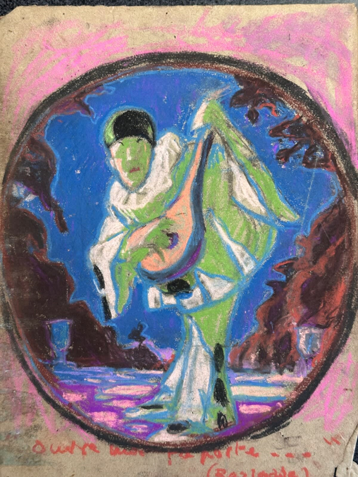 Dessin Jean Terles femme portrait Pierrot la nuit Sérénade pastel 1930 - Image 1