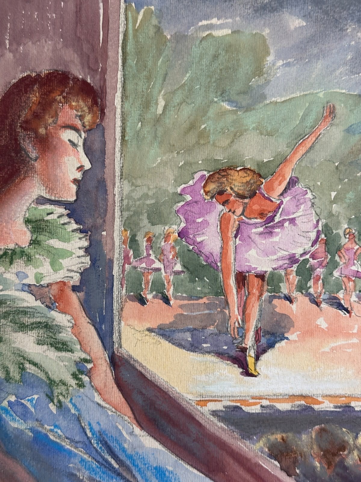 Ancienne aquarelle portrait de jeune femme danseuse classique à l'Opéra 1920 - Image 1