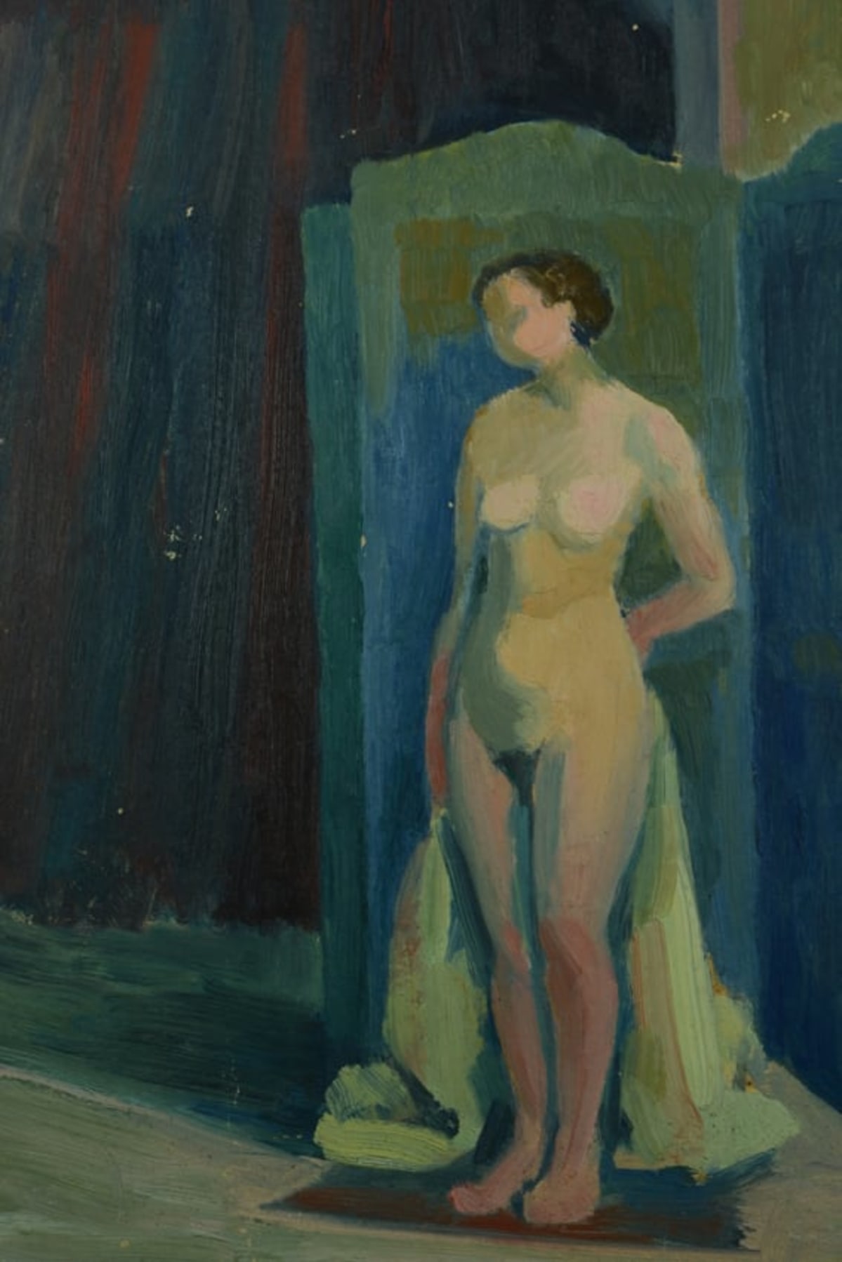 Beau tableau art déco jeune femme nue dans l'atelier paravent Rolland Rotges 1930 - Image 1