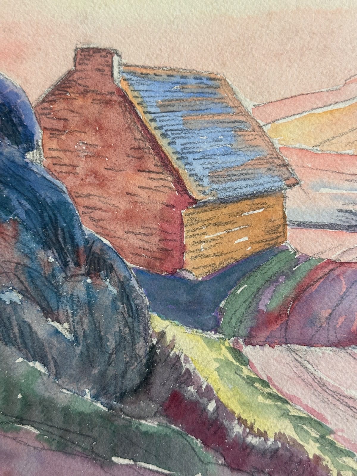 Ancienne aquarelle école Pyrénéenne Orientale Col du Pyumorens 1920 montagne - Image 1