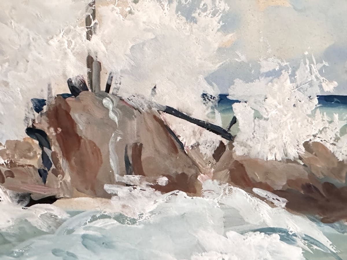 Dessin orientaliste ancien Oran Canastel la plage vague Charles de Gastyne 1930 - Image 1