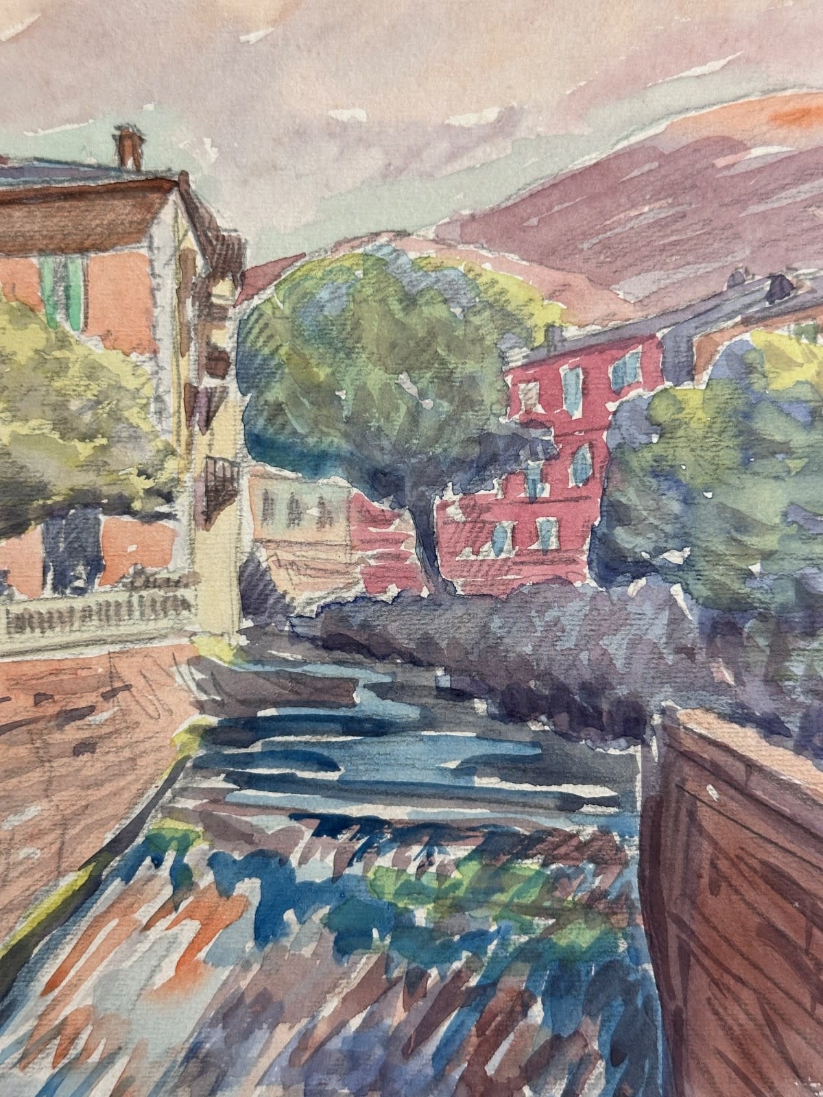 Ancienne aquarelle école pyrénéenne Hôtel de la Paix Ariège Ax 1920 montagne - Image 1