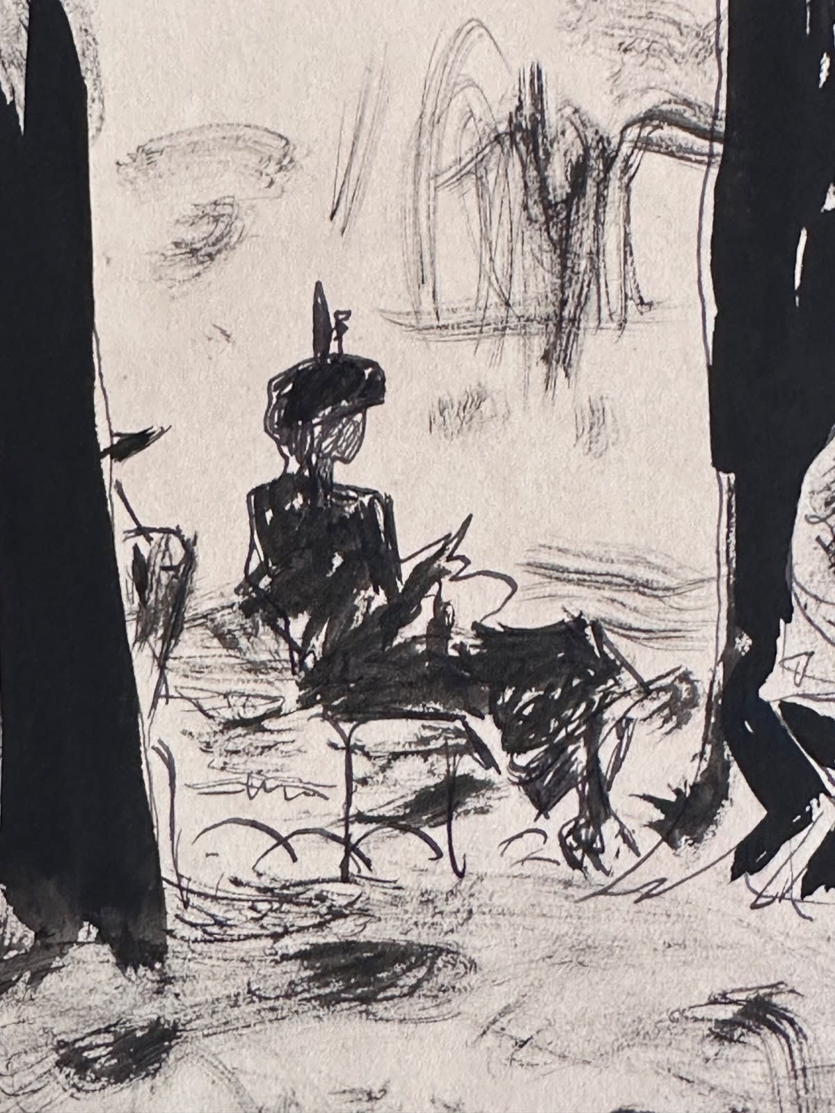 Dessin ancien Jean Terles portrait de personnage terrasse café encre art déco - Image 1