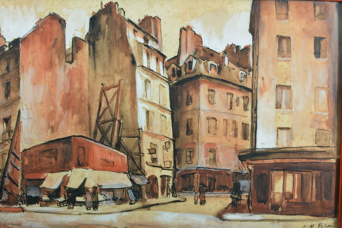 Tableau ancien vue de la rue Saint Jacques 5e Paris Art Deco Cesar Bron Vlaminck - Image 1