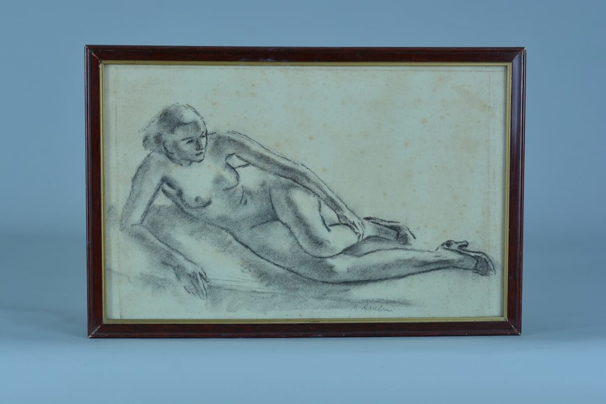 Ancien tableau dessin Maurice Asselin jeune femme nue allongée école de Paris - Image 1