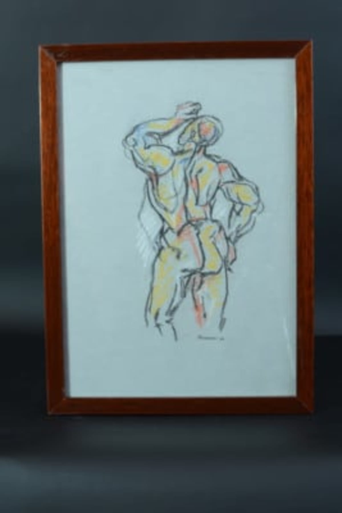 Beau dessin ancien homme nu de dos signé Alessandri Arles nude man drawing sign - Image 1