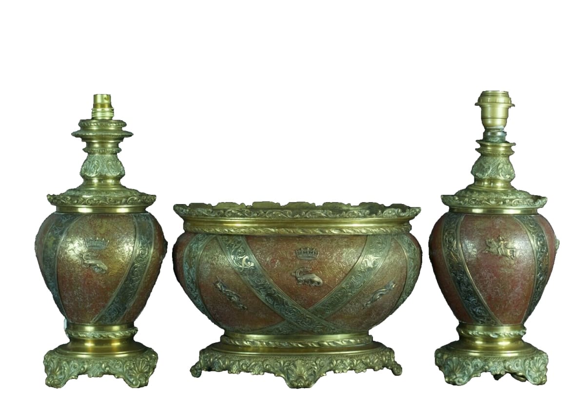Ancienne garniture bronze François 1er lampe à pétrole jardinière sv Lievre 19e - Image 1