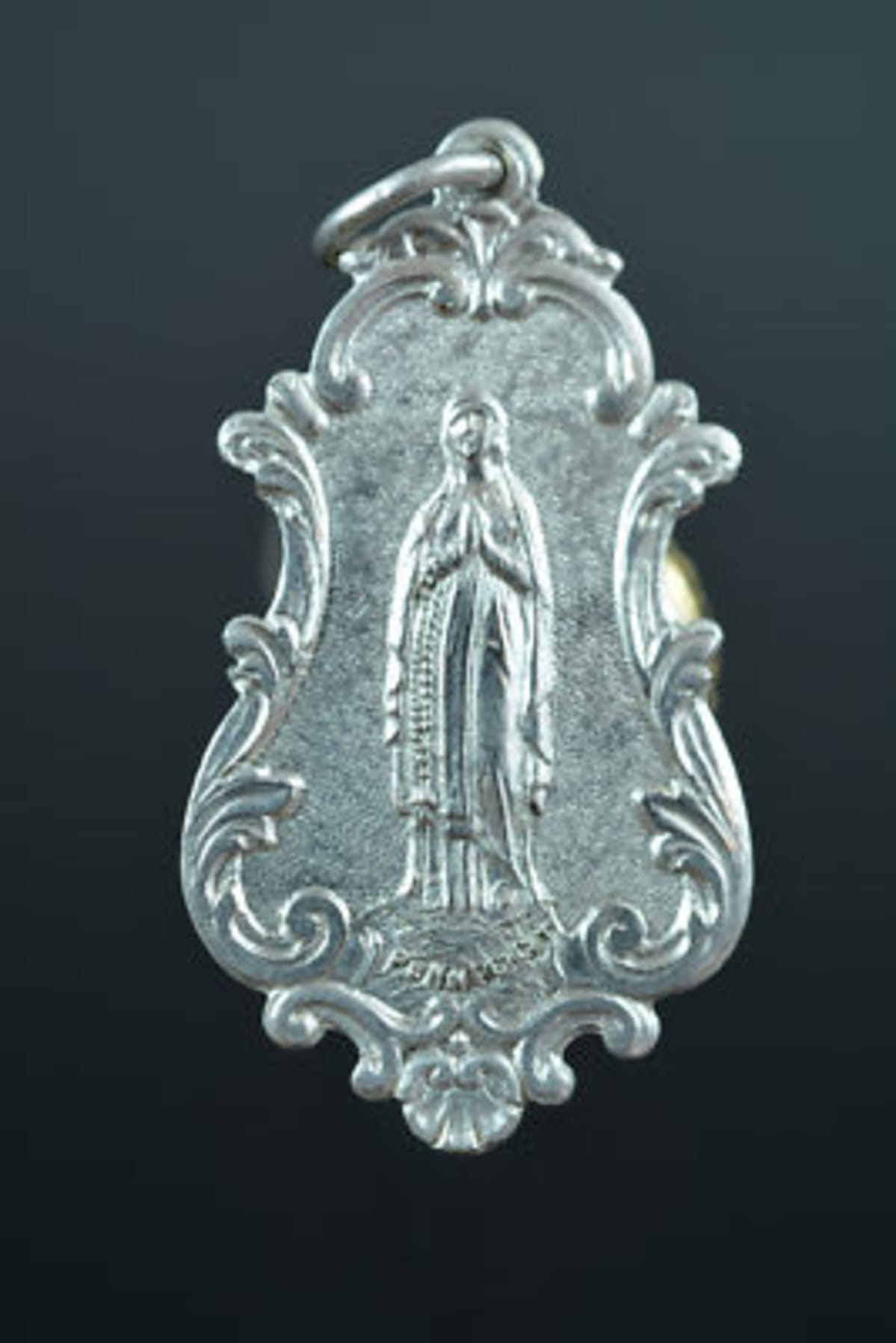 19thc cute religious medal pendant silver Virgin Lourdes signed Penin Poncet - Image 1