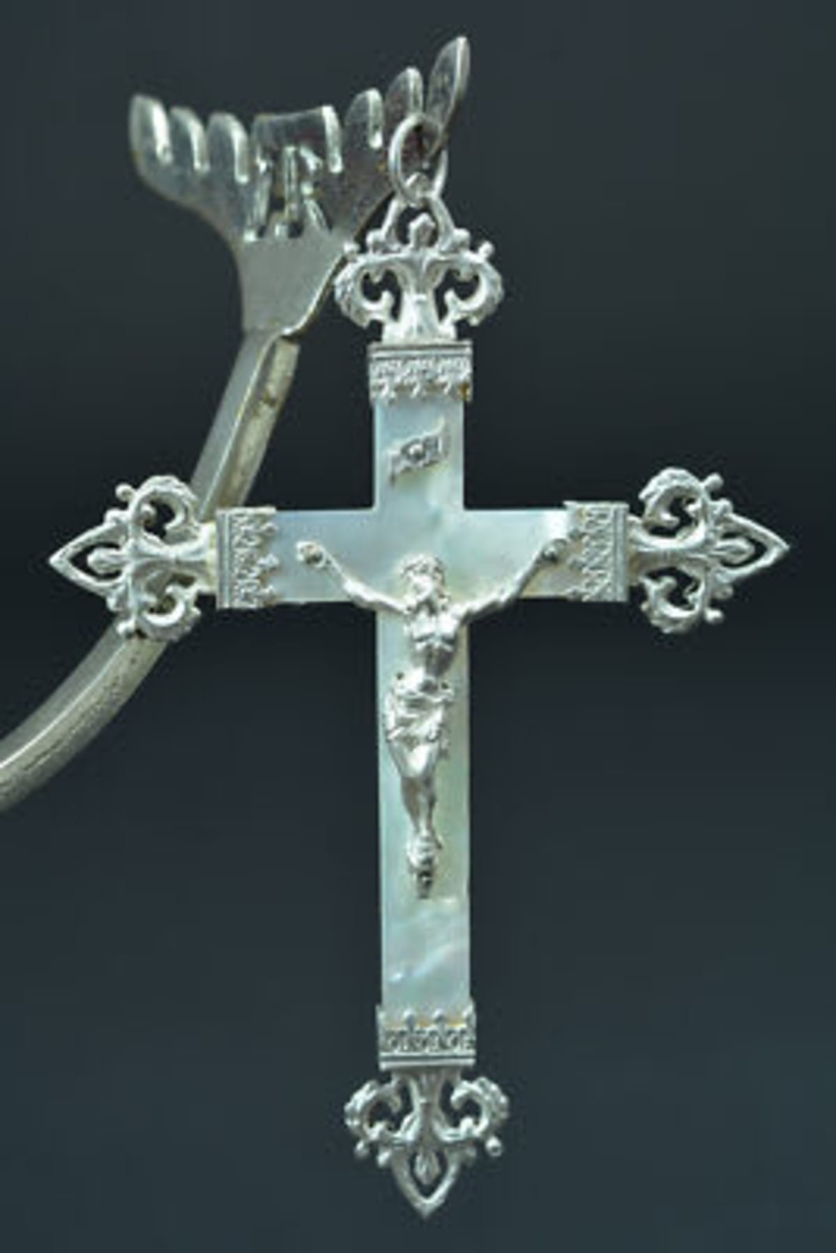 19thc fine large religious pectoral cross sterling silver & mother of pearl - Image 1