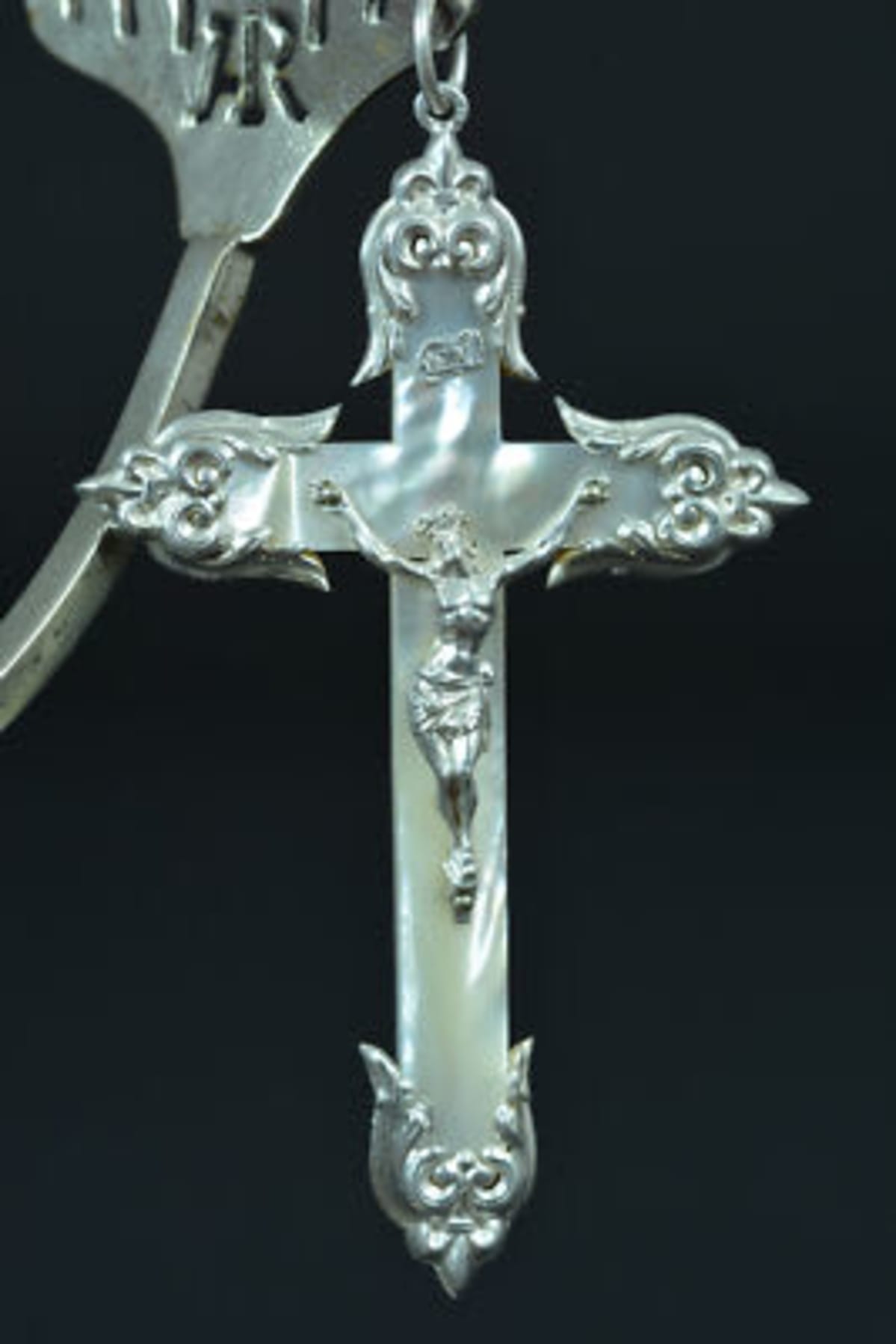19thc gorgeous large religious pectoral cross sterling silver & mother of pearl - Image 1