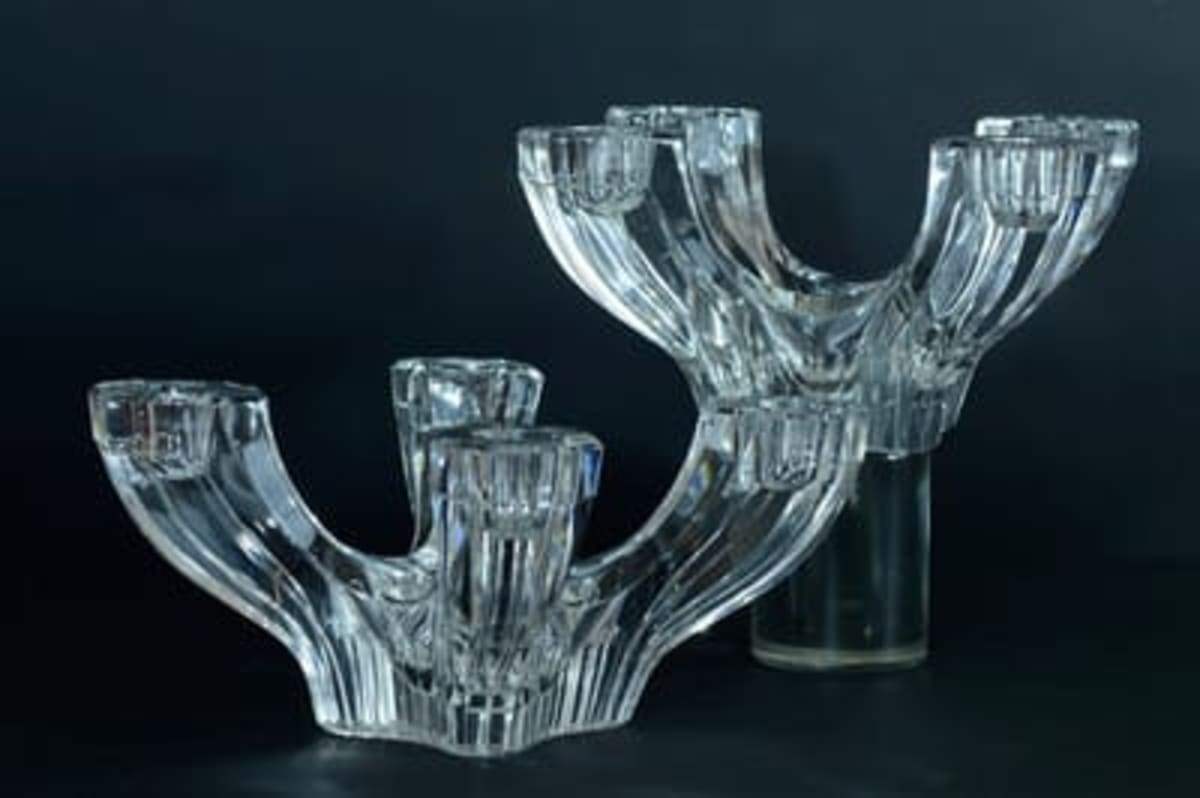 Art Deco Modernist Glass Val Saint Lambert 2 table candelsticks 8 Candels Crystal - Image 1