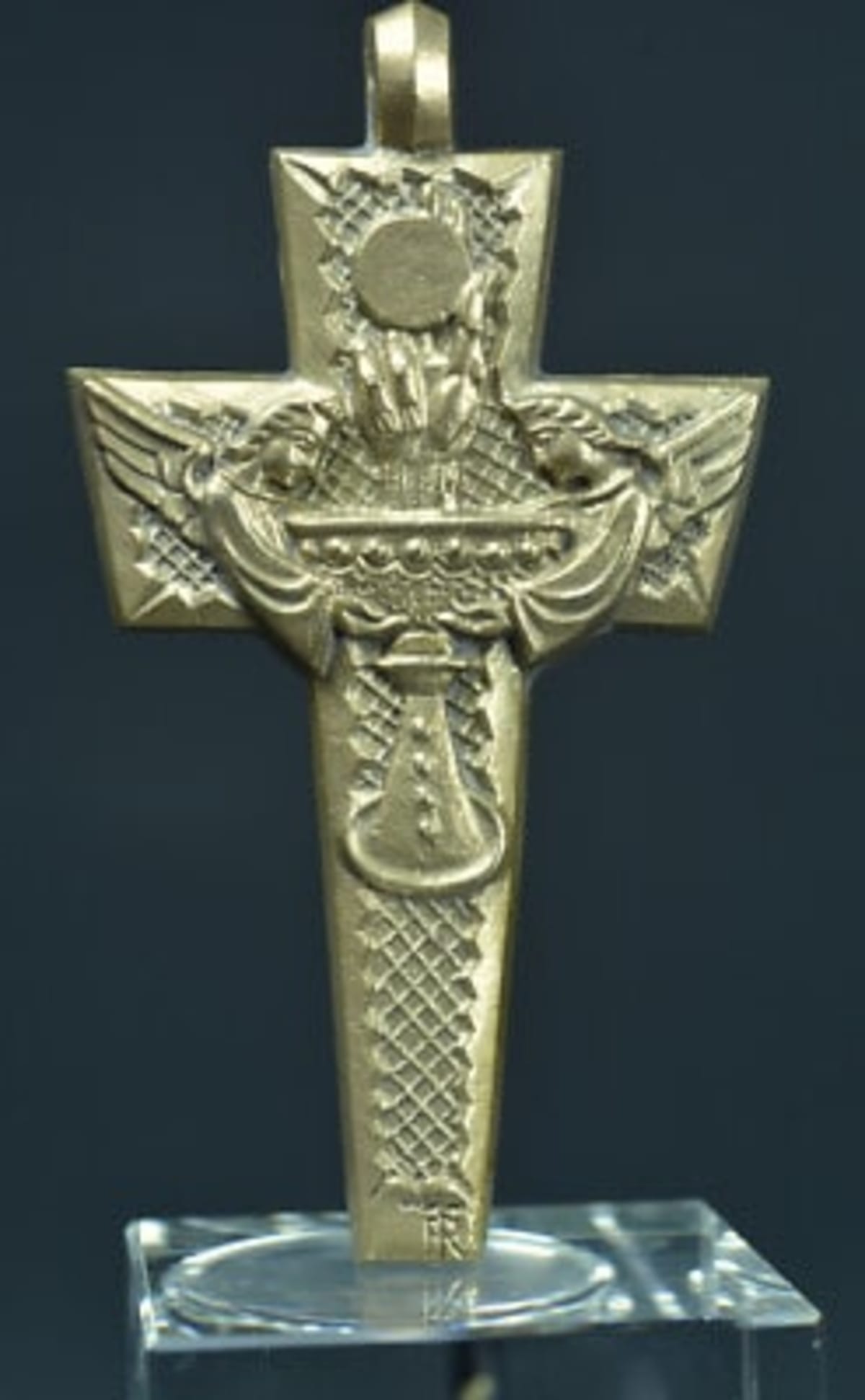 Gorgeous Modernist religious bronze pectoral cross by Tschudin Art Deco Angels - Image 1