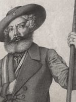 Dessin ancien portrait homme drapeau révolution liberté Chalon-sur-Saône 1848 - Miniature 1