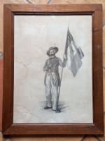 Dessin ancien portrait homme drapeau révolution liberté Chalon-sur-Saône 1848 - Miniature 20
