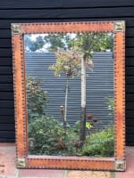 Ancien miroir glace vintage design Otto Schulz cuir clou laiton Boet scandinave - Miniature 1