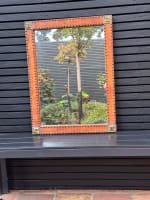 Ancien miroir glace vintage design Otto Schulz cuir clou laiton Boet scandinave - Miniature 3