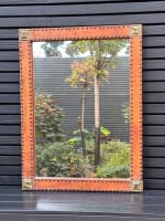 Ancien miroir glace vintage design Otto Schulz cuir clou laiton Boet scandinave - Miniature 7