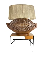 Ancienne lampe monumentale design vintage décorateur architecte bois mobile 1970 - Miniature 1