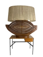 Ancienne lampe monumentale design vintage décorateur architecte bois mobile 1970 - Miniature 2