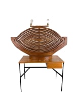 Ancienne lampe monumentale design vintage décorateur architecte bois mobile 1970 - Miniature 19