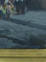 Beau tableau normand vue de Rouen marché animé étals costume signé Rosier XIXe - Miniature 7