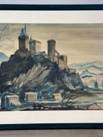 Tableau, ancien aquarelle, vue de château Foix médiéval Ariège Claude Perrier XXe - Miniature 2