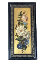Nature morte bouquet de rose fond d'or tableau ancien Honorine Emeric XIXe - Miniature 1