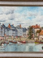 Tableau ancien le port d'Honfleur Vieux bassin, marine Henri Plubel Normandie - Miniature 3