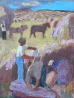 Tableau ancien Art déco Sigrist paysage provençal été moisson travaux des champs - Miniature 1