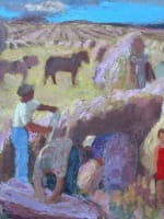 Tableau ancien Art déco Sigrist paysage provençal été moisson travaux des champs - Miniature 5